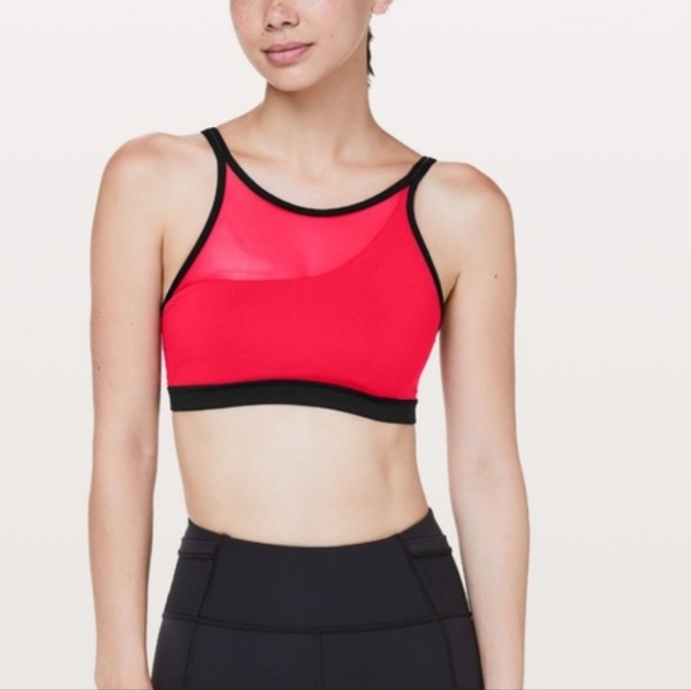 Lululemon Size 6 Forget The Reset Red Sports Bra With Sheer Details